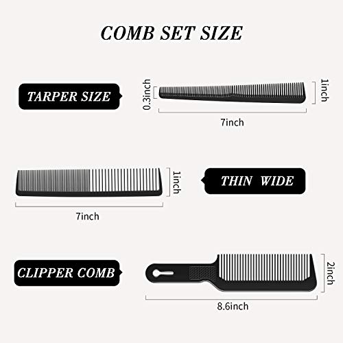 Set de 3 Piezas Peines de Peluquero de Hombre Clipper de Tapa Plana de Corte de Pelo Peine de Cónico Barberología Peine de Fibra Resistente al Calor para Hombres Mujeres