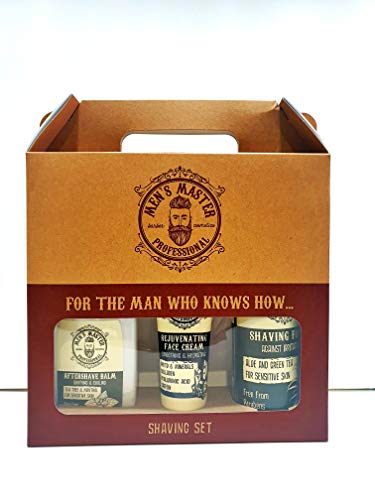 Set de regalo para hombre 3 piezas de Men's Master, Shaving Set, Espuma hidratante de afeitar, Bälsamo para después del afeitado y Crema rejuvenecedora