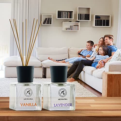 Set de Varillas Perfumadas con Difusor Vanille y Lavanda con Aceite Esencial de Lavanda - 100ml - 2x50ml - Difusores de Aromas - Ambientador de Varillas de Rattan - Fragancia Habitación