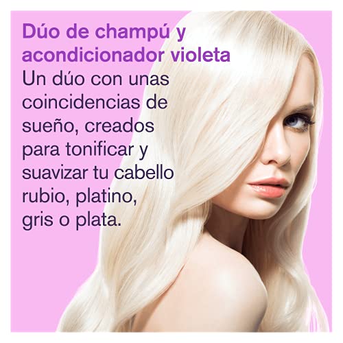 Set Dúo de Champú y Acondicionador Morado - Champú para Rubio Eliminador de Tono Amarillo - Aclara Rubio, Platino, Ceniza, Plateado y Grises - Cabello Seco y Dañado - Aprobado por PETA 100% Vegano