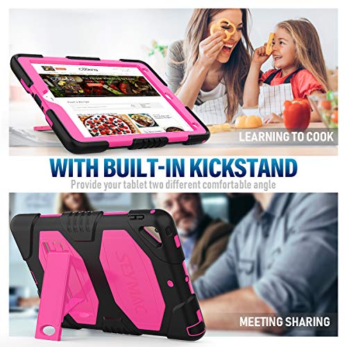 SEYMAC Funda para iPad 9,7, iPad Pro 9,7 Funda, Funda para iPad Air 2,Funda Protectora A Prueba de Golpes con Pata de Cabra para Funda iPad A1822/A1566/A1673/A1893(Negro/Rosa)