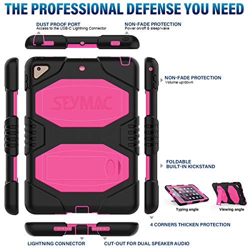 SEYMAC Funda para iPad 9,7, iPad Pro 9,7 Funda, Funda para iPad Air 2,Funda Protectora A Prueba de Golpes con Pata de Cabra para Funda iPad A1822/A1566/A1673/A1893(Negro/Rosa)