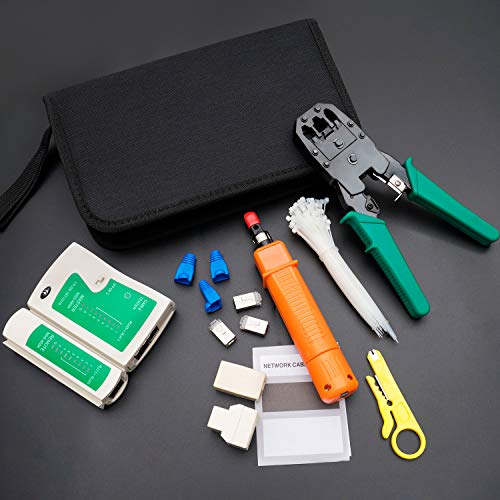 SGILE Comprobador de Cable de Red RJ45 Network Tool Kits Red Profesional Mantenimiento de la Computadora LAN Cable Tester 9 en 1 Herramientas de Reparación