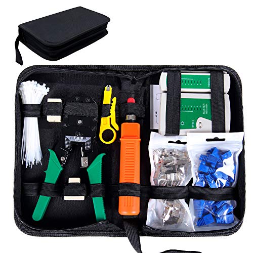 SGILE Comprobador de Cable de Red RJ45 Network Tool Kits Red Profesional Mantenimiento de la Computadora LAN Cable Tester 9 en 1 Herramientas de Reparación