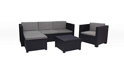 Shaf - Manhattan | Set Muebles de Salon Exterior - Conjunto Muebles Jardin Exterior 5 Plazas | Fabricado en España con Materiales Reciclados - Color Grafito