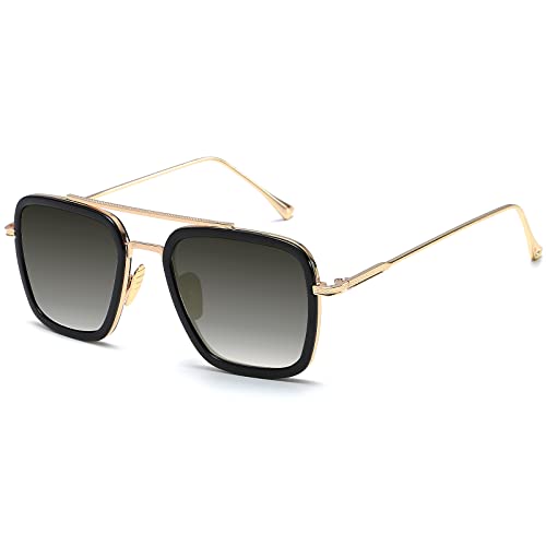 SHEEN KELLY Retro Gafas de sol Tonny Stark Marco de metal para hombres mujeres Gafas de sol Iron Man cuadradas