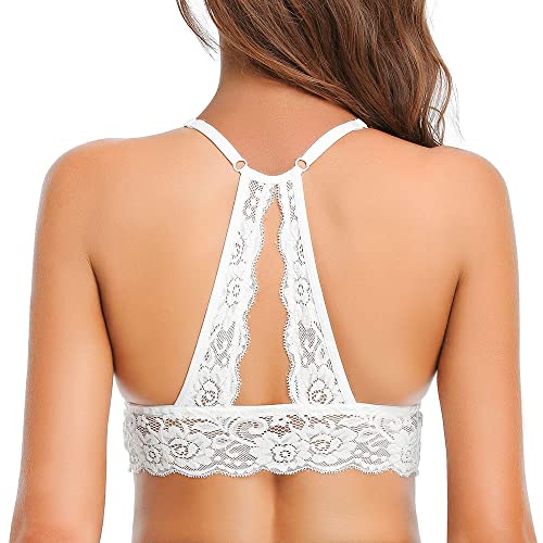 SHEKINI Sujetador Mujers sin Aros Top Corto Bustier Sujetador Triangular Sexy Bralette Racerback Top de Encaje Sujetador con Relleno Almohadilla Extraíble