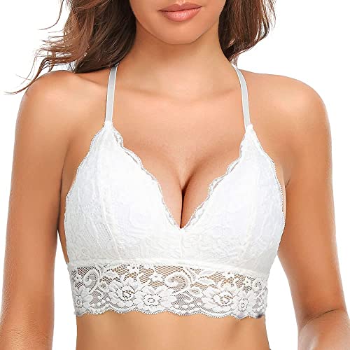 SHEKINI Sujetador Mujers sin Aros Top Corto Bustier Sujetador Triangular Sexy Bralette Racerback Top de Encaje Sujetador con Relleno Almohadilla Extraíble