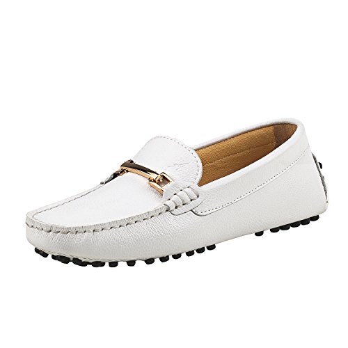 Shenduo Zapatos de cuero - Mocasines cómodos con cordones de moda para mujer D7067 Blanco 37