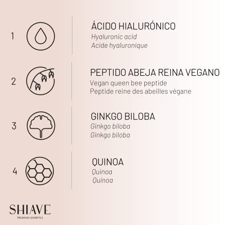 SHIAVE Contorno de Ojos Mujer 3en1 - Antiarrugas, Antibolsas y Antiojeras. Con ÁCIDO HIALURÓNICO PURO, Quinoa y Ginkgo. Tu eficaz contorno de textura suave y ligera. Sensual fragancia.15ml