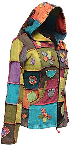 SHOPOHOLIC FASHION Mujeres Amor Paz Patchwork Hippy Sudadera Con Capucha Chaqueta, multicolor, 3XL