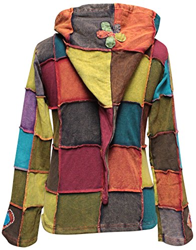 SHOPOHOLIC FASHION Mujeres Amor Paz Patchwork Hippy Sudadera Con Capucha Chaqueta, multicolor, 3XL