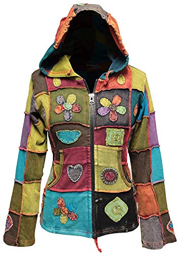 SHOPOHOLIC FASHION Mujeres Amor Paz Patchwork Hippy Sudadera Con Capucha Chaqueta, multicolor, 3XL