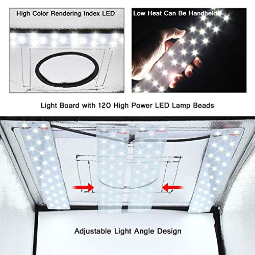 SHOTFOTO 60x60x60cm Caja de Fotografía Portátil Plegable Photo Studio Light Box Estudio Fotográfico luz Regulable de 120 LED con 6 Fondos de Colores y Bolsa de Transporte y Trípode