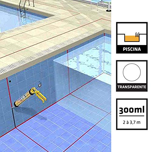 Sikasil Pool, Transparente, Sellador de silicona neutra para juntas en piscinas, Alta resistencia al cloro y antifongicida, 300ml