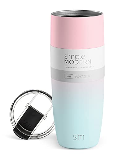 Simple Modern 710 ml (24oz) Voyager Termo Taza con Paja Reutilizable - Vaso Termico de Viaje Café Termica para Llevar Acero Inoxidable Botella de Agua Dos Tonos: Dulce Caramelo