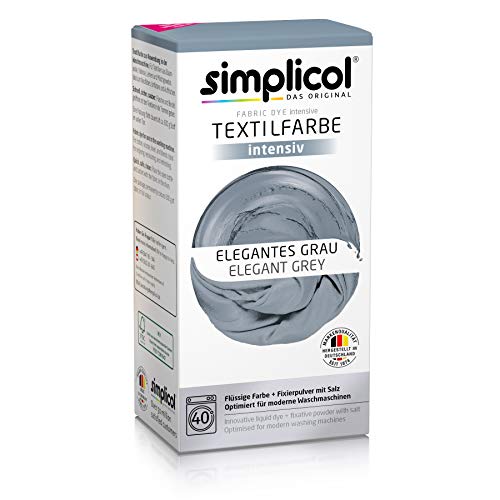 simplicol Kit de Tinte Textile Dye Intensive Gris: Colorante para Teñir Ropa, Tejidos y Telas Lavadora, Contiene Fijador para Colorante Líquido, Anti Alérgeno, No Destiñe, Seguro para su Lavadora