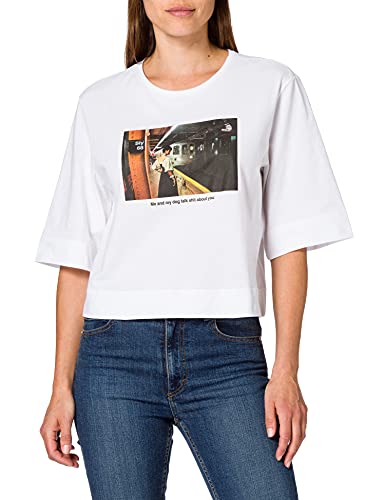 Sisley T-Shirt 3I1XL12Q7 Camiseta, Bianco 921, S para Mujer