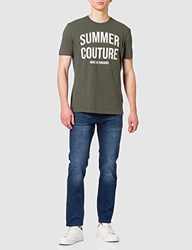 Sisley T-Shirt 3TM4O12QQ Camiseta, Verde 1d1, L para Hombre