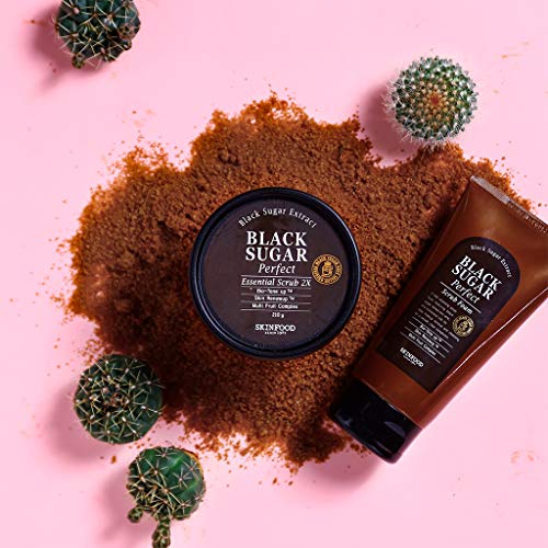 SKIN FOOD since 1957 Exfoliante Esencial Perfecto Azúcar Negra 210g- Exfoliante facial de masaje sin irritación - Elimina las espinillas y las células muertas de la piel (7.4 oz)