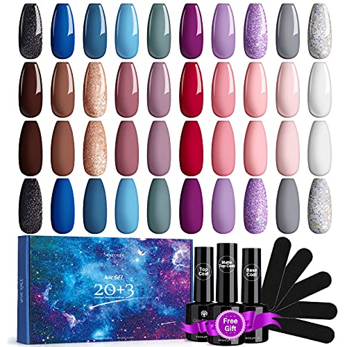 Skymore Esmalte Semipermanente 23 pcs, Uñas de Gel UV/LED 20 Colores, Pintauñas Semipermanentes de UV con Base Coat y Top Coat Brillante y Mate para Salón de Uñas en Casa