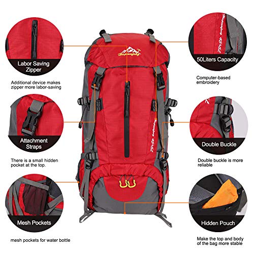 SKYSPER 50L Mochilas de Senderismo al Aire Libre Mochila de Senderismo Macutos Impermeable Ergonómica para Viajes Excursiones Acampadas Trekking