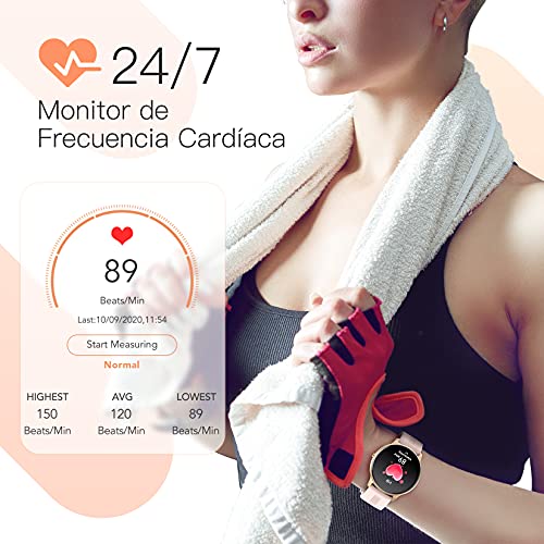 Smartwatch Mujer, AGPTEK LW11 Reloj Inteligente Deportivo 1.3 Pulgadas Táctil Completa IP68, Monitor de Sueño, Seguimiento del Menstrual, Control de Musica, Regalo Navidad