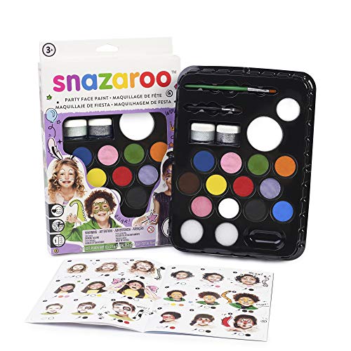 Snazaroo Ultimate Party Pack - Set de Maquillaje de Fiesta + Set de 3 pinceles para pintura facial, color verde