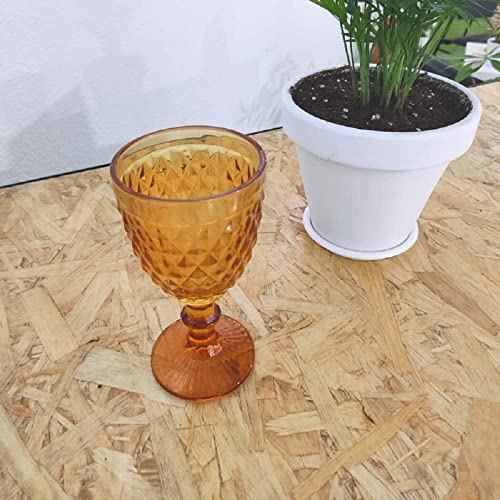 Solycarpa Juego De 6 Copas De Color a Elegir de Cristal. Modelo Transparente Personalizado para Fiesta, Boda o Bautizo Original y Resistente (6 Unidades Color Ámbar). Ideal para Vino, Cava o Agua.