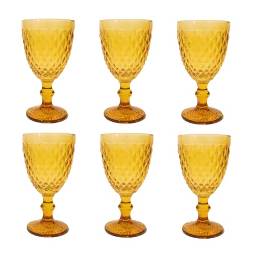 Solycarpa Juego De 6 Copas De Color a Elegir de Cristal. Modelo Transparente Personalizado para Fiesta, Boda o Bautizo Original y Resistente (6 Unidades Color Ámbar). Ideal para Vino, Cava o Agua.