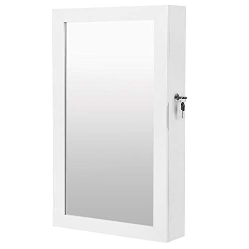 SONGMICS Espejo Joyero Colgante, Armario para Bisuterías Montado en Pared, con Imán y Llaves, Blanco JBC51W