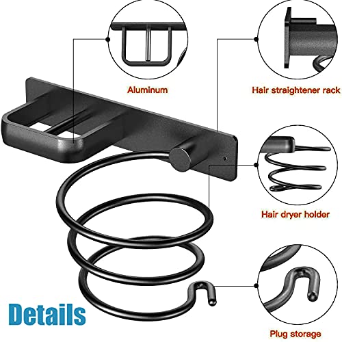 Soporte para Secador de Pelo, Soporte para Plancha de Pelo, Soporte de Pared para Secador de Pelo, Soporte para Secador de Cabello, Metal Estante de Organizador para Baño, Dormitorio, Hotel