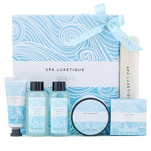 Spa Luxetique Set de Spa a Océano, Set de Regalo para Mujer, Caja de Regalo Pequeño para Ella, Con Crema de Manos, Loción Corporal, Baño de Burbujas, Gel de Ducha，Regalo Original para Mujer