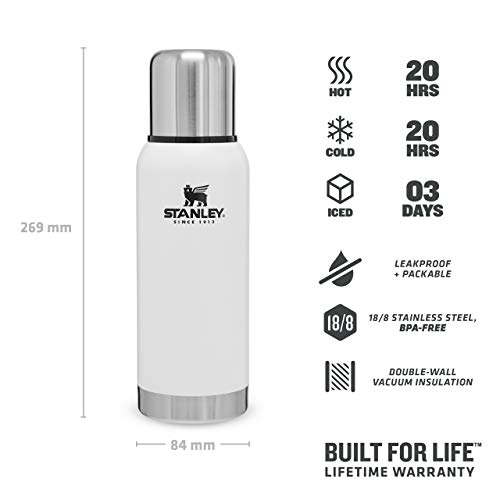 Stanley Adventure Series Stainless Steel Vacuum Bottle, Unisex-Adult, Blanco Polar, 25oz / .73L