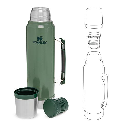 Stanley Classic Legendary Botella Termica 1 Litro Hammertone Green – Termo Cafe - Cantimplora Acero Inoxidable - Sin BPA - Mantiene Frío o Calor 24 Horas - Apto Para Lavavajillas