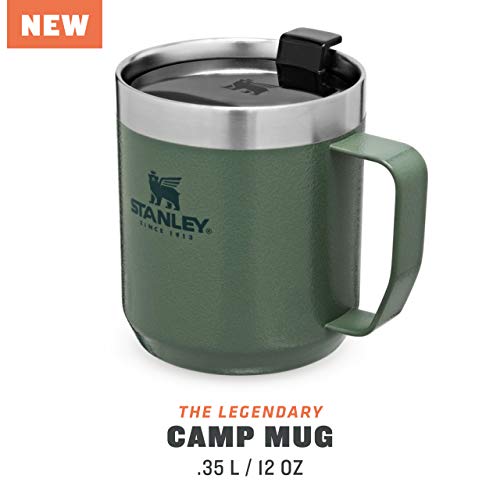 Stanley Classic Legendary Camp Mug Termo Café para Llevar, Acero Inoxidable, Hammertone Green, 0.35L