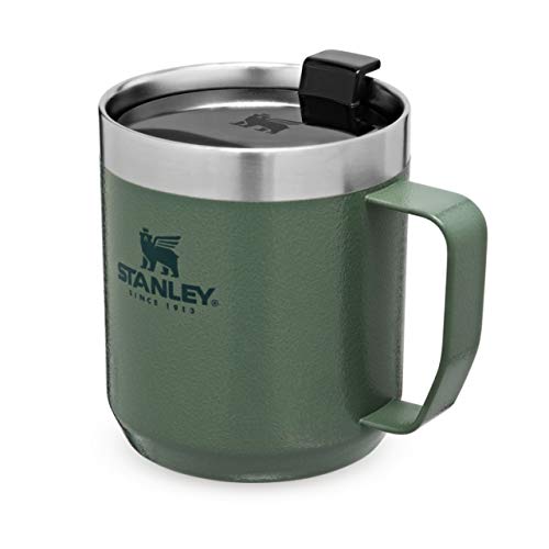 Stanley Classic Legendary Camp Mug Termo Café para Llevar, Acero Inoxidable, Hammertone Green, 0.35L