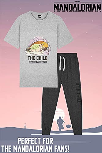 Star Wars Pijama Hombre, Baby Yoda Pijamas Hombre, Camiseta Manga Corta Diseño Mandalorian y Pantalones Largos, Regalos para Hombre y Adolescentes Talla S - 3XL (Gris, XL)