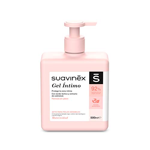 Suavinex – Gel íntimo para embarazo y postparto. Fórmula sin Jabón. Ph entre 4.5 y 0.5. 92% Ingredientes de Origen Natural, 500ml