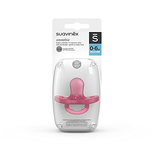 Suavinex Nuevo Chupete Para Dormir Todo Silicona, Para Bebés 0/6 meses, Chupete con Tetina Fisiológica SX Pro, Super Blandito y Flexible, Color Rosa