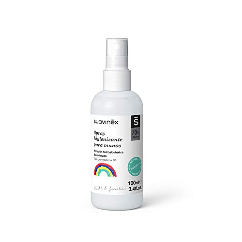 Suavinex, Spray Higienizante Para Manos Niños y Familia. Solución hidroalcohólica. 70% Alcohol. Sin aclarado, 100ml