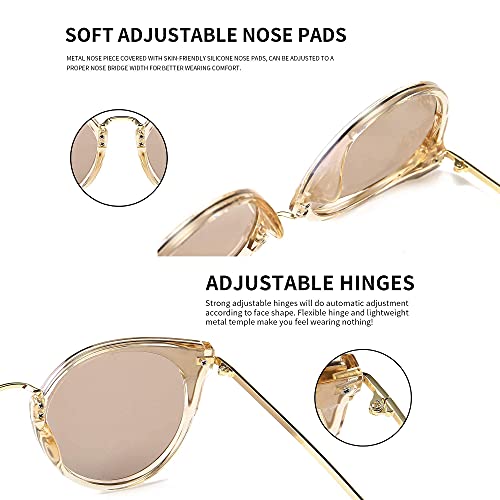 SUNGAIT Mujeres Ojo de Gato Polarizadas Vintage de Gran Tamaño UV-Protección Gafas de Sol(Marco Marrón Transparente/Lente Marrón)