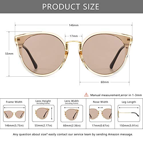 SUNGAIT Mujeres Ojo de Gato Polarizadas Vintage de Gran Tamaño UV-Protección Gafas de Sol(Marco Marrón Transparente/Lente Marrón)