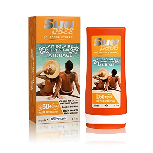 SUNPASS OUTDOOR EXPERT - Leche Solar Protectora FPS 50+ para piel tatuada - Resistente al agua - Sin parabenos - No pegajosa - No grasosa - Sin rastros blancos - Respeta el océano