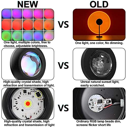 Sunset Lamp Pro 16 Colores en 1, Aplicación y Mando Control Remoto, Sunset Projection Lamp, Luz Nocturna USB con Rotación de 180° con Control Remoto, Ideal para Fotografía, Fiesta, Decoración Familiar