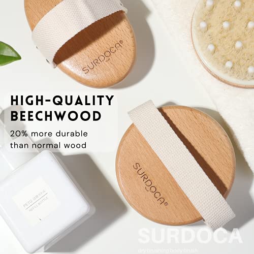 SURDOCA Cepillo Exfoliante Corporal para Cepillado en Seco y Ducha, Depurador de Espalda de Baño para Celulitis y Linfáticos, Exfoliante Suave y Masaje con Multipoint-Massage-Tech (Cerdas de jabalí)