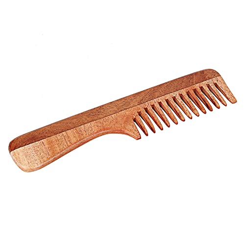 SVATV Peine de madera de Neem hecho a mano para desenredar el pelo para cabello grueso, rizado y ondulado, no estático y respetuoso del medio ambiente hecho en la India N-74