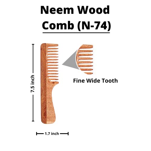 SVATV Peine de madera de Neem hecho a mano para desenredar el pelo para cabello grueso, rizado y ondulado, no estático y respetuoso del medio ambiente hecho en la India N-74