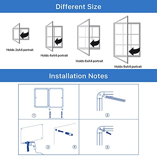 SwanSea Tablón de anuncios cerrado Tablero de anuncios de borrado en seco magnético Tableros de anuncios con cerradura Blanco con marco de aluminio, 67 x 50 cm (4 x A4)