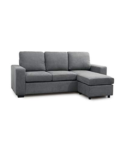 SWEET SOFA®-Sofá Chaiselongue Mika, sofá de 3 plazas con pouff Reversible en tapizado en Tela Antimanchas. - Gris